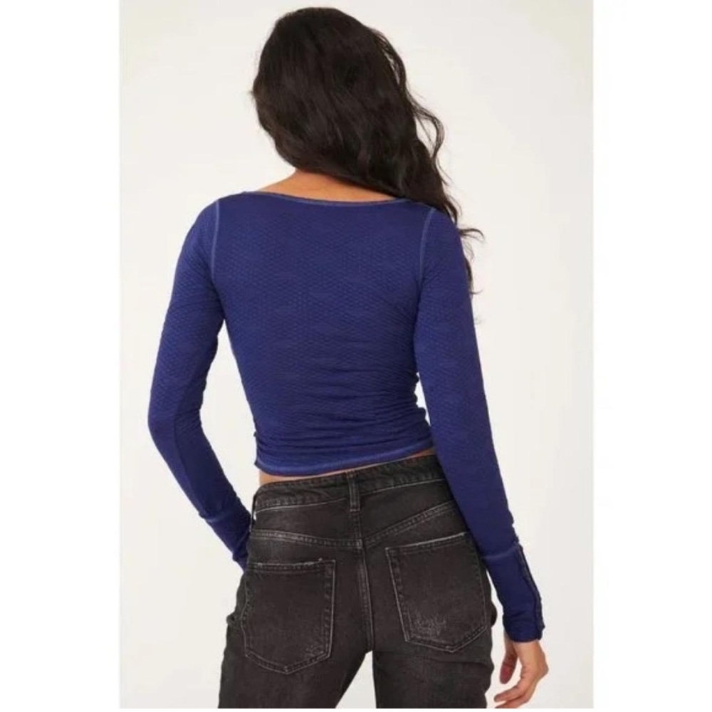 Free People Deep Blue Wrap Ribbed Long Sleeve Top - Picture 3 of 13
